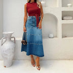 Fashion Denim Skirt Women's Vintage Jean Maxi Skirts High-Waisted Denim Skirt