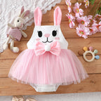 Baby Girl Easter Bunny Tutu Romper Cute 3D Rabbit Ear Infants Bodysuit + Fluffy Tulle Skirt One-Piece Newborns