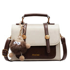 Fashionable Small Square Handbag Women's Two-Tone Brown Mini Flap Crossbody Bag
