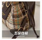 Women's Bucket Crossbody Bag Mini Drwastring Woven Plaid Pu leather Handbags