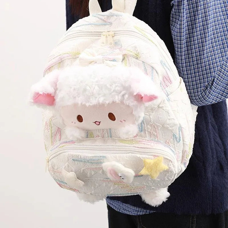 Plush Sheep Backpack White Cute Soft Small Children Cartoon Zipper Shoulder Bag
