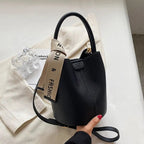 Women's Bucket Bag Small Coffee Brown PU Leather Two-Tone Casual Crossbody