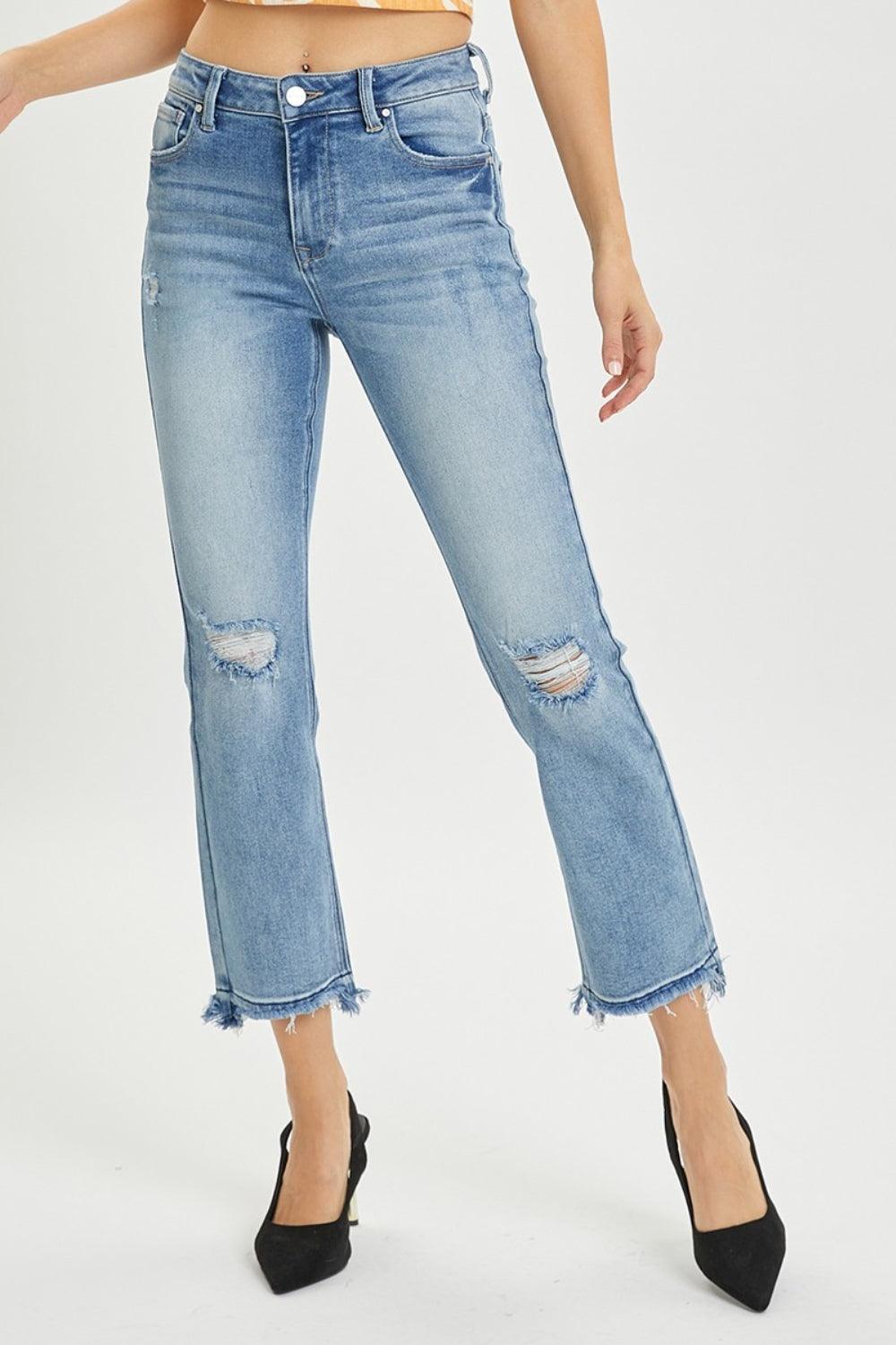 Cropped Straight Jeans RISEN High Rise Distressed Denim Pants Medium 3a04d318-ba6b-421c-8e8c-e45ea9956f77-Max Trendsi