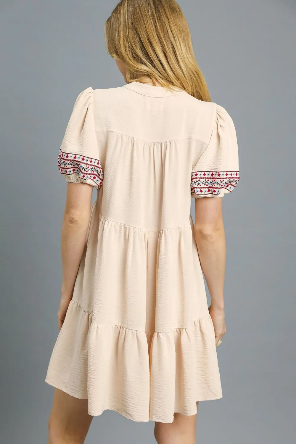 Umgee Mini Dress Ruffled Floral Trim Embroidered Puff Short Sleeve Ruched 3a34ce14-f128-41b0-9534-038f4d419471-Max-Origin Trendsi