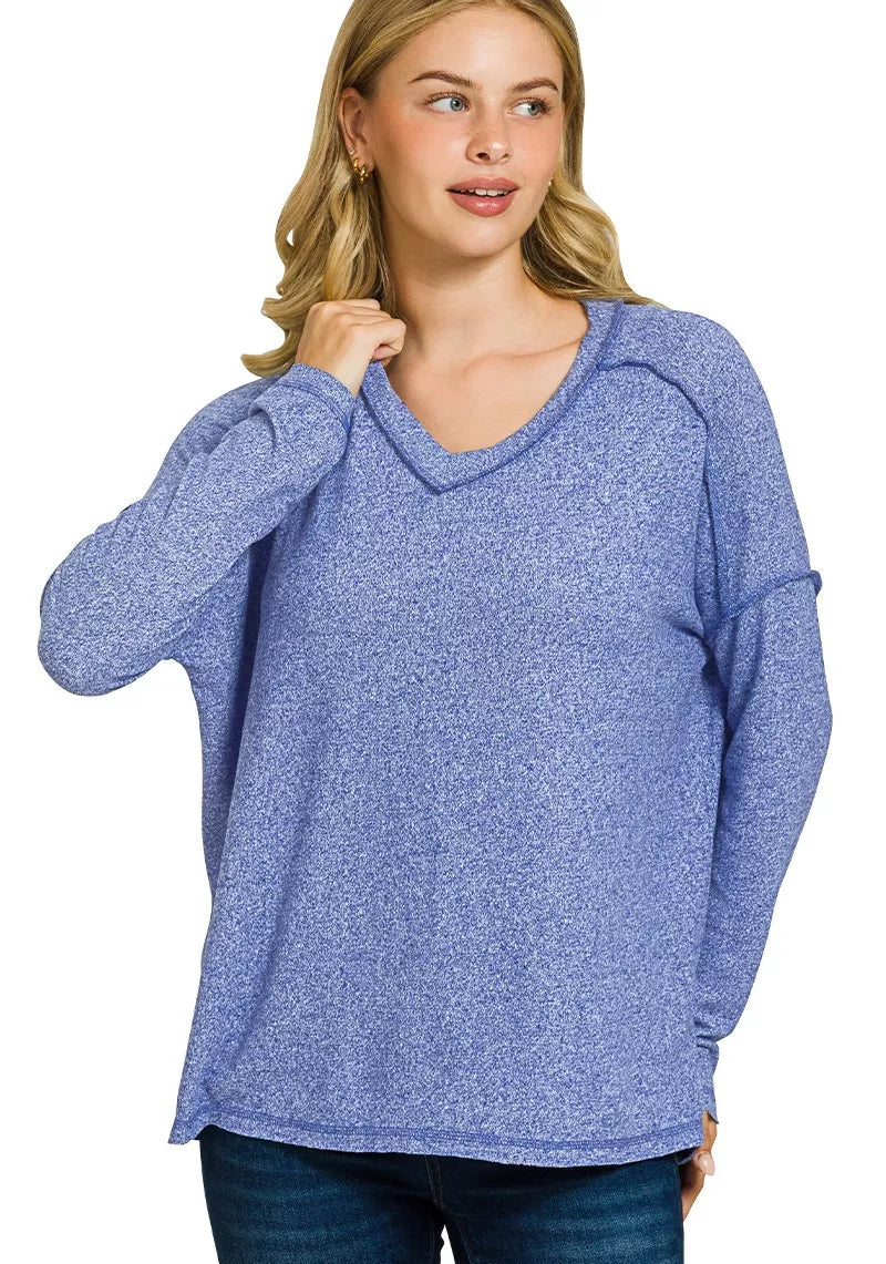 Zenana Soft Melange Hacci Exposed Seam Hi-low Tee LT NAVY 3a4139eb2a5f459c8898c959a54450f6-Max-Origin Trendsi