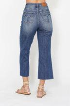 Judy Blue Crop Wide Jeans High Waist Back Pocket Embroidery Dark Wash Denim 3a4440a7-b673-4a4e-ac95-f25bf87eee5b-Max-Origin Trendsi