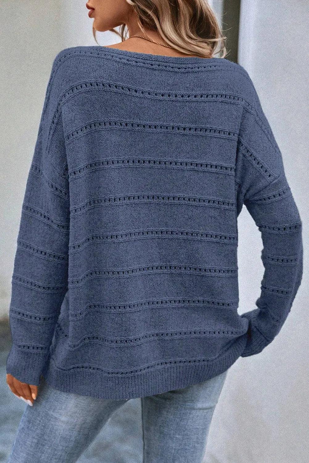 Sweater Boat Neck Dropped Shoulder Long Sleeve Knitwear 3a467133-74b9-494e-896f-e1bc7449bc9f-Max Trendsi
