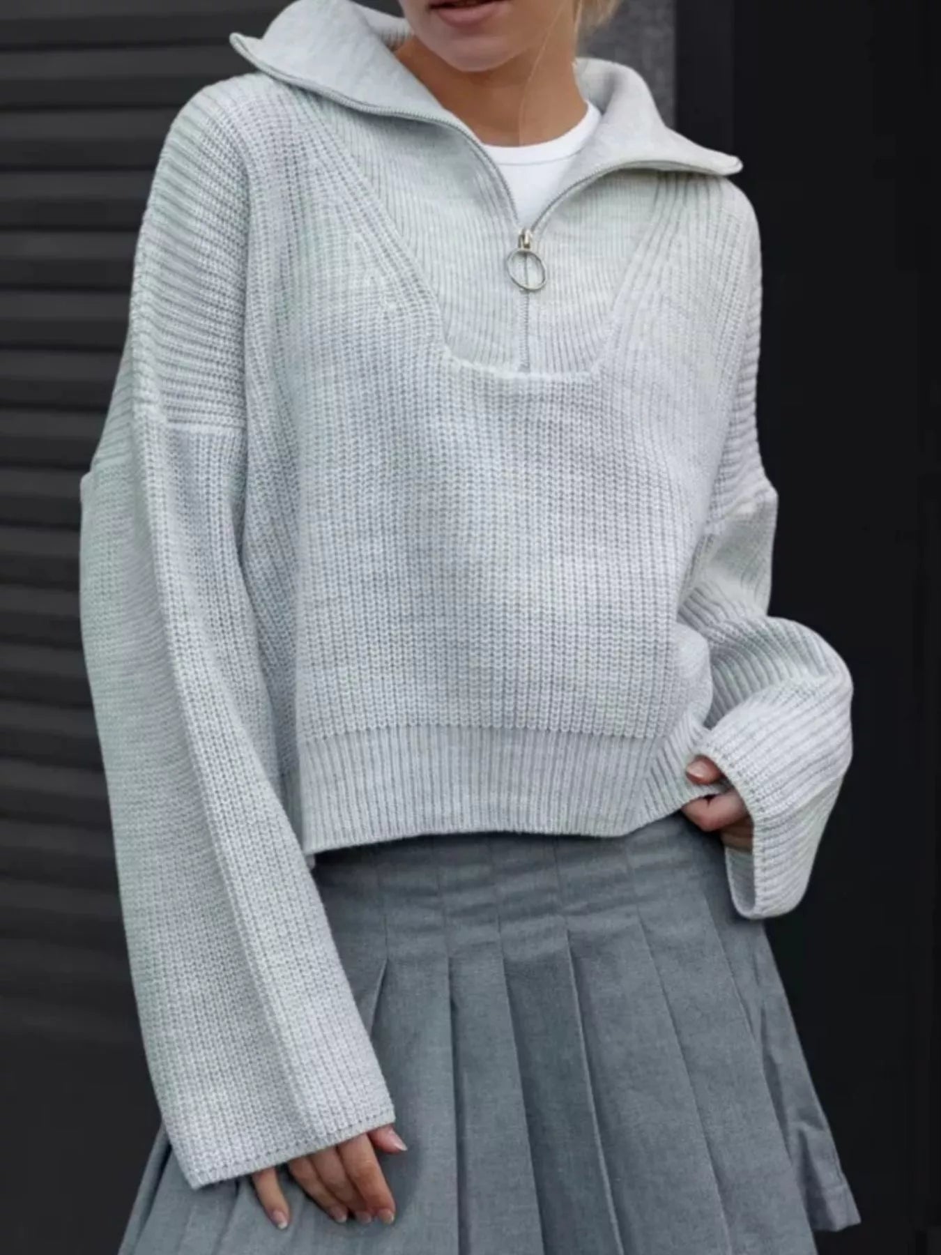 Women's Sweater Half Zip Dropped Shoulder Knit Loose Pullover 3a56d593-3557-43c6-bb22-99d48c464deb-Max-Origin Trendsi