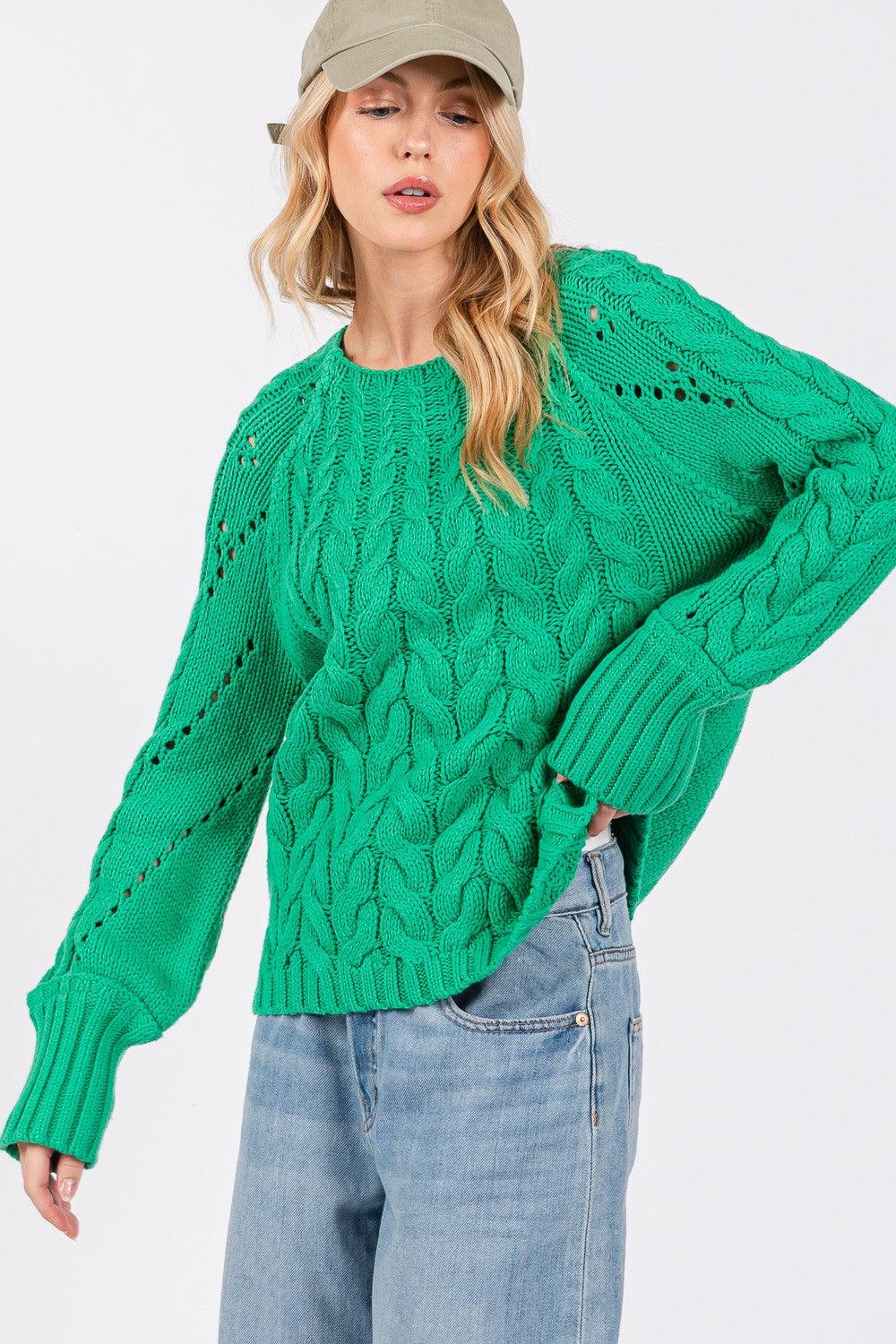 SAGE + FIG Emerald Sweater Cable-Knit Long Sleeve Eyelet Knitwear 3a5ee8b8-f371-44b9-93bb-58b51caf7cee-Max Trendsi