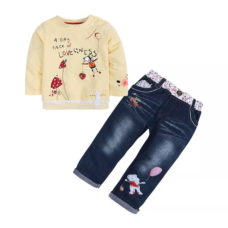 Girl's Outfit Set Long Sleeve Round Neck Top and Jeans for Children 3a663791-8913-4cf6-ac4c-d1a26cc1baa5-Max-Origin Trendsi