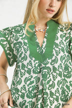 Umgee Womens Blouse Green Abstract Print Short Sleeve Top 3a6bc3ae-d3e0-49a2-8061-33d632c28c2d-Max-Origin Trendsi