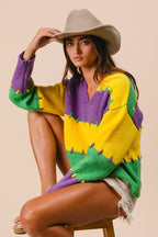 BiBi Womens Sweater Mardi Gras Stripes Stitch Detail Knit Pullover 3a813307da59408d908d2334fd192b9c-Max-Origin Trendsi