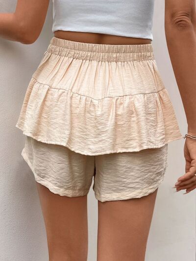 Perfee Shorts Tan Layered High Elastic Waist Women's Summer Beach Shorts 3a97b8b0-98c0-42f4-8759-4f306a496979-Min Trendsi