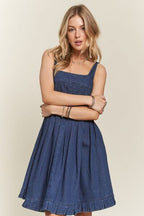 ADORA Denim Dress Smocked Back Square Neck Strappy Pleated 3aa49200-8d81-4fb7-bf22-ebfd2f007939-Min Trendsi