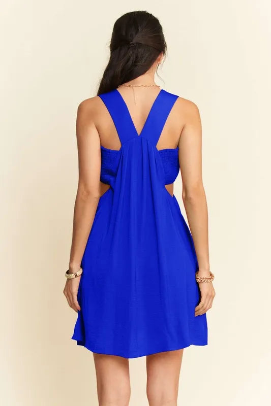 Davi & Dani Mini Dress Cobalt Blue Washed Satin Cutout Skirt Wide Straps 3aab645b0311456d8574c9f02f823341-Max-Origin Trendsi