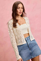 SO ME Crochet Knit Long Sleeves Cardigan Sweater