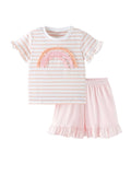 Children's Rainbow Striped Ruffle Trim Tee and Shorts Set