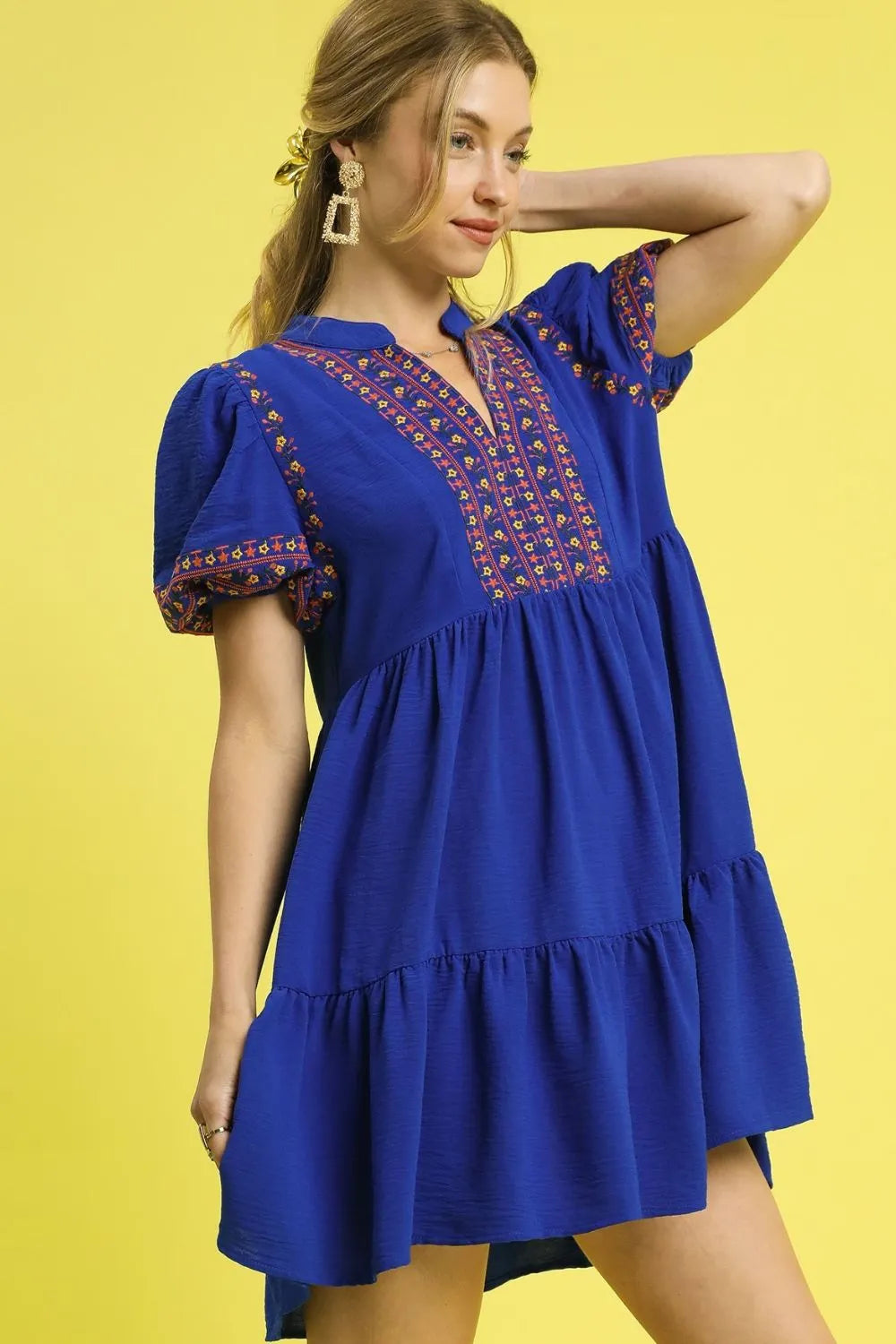 Umgee Mini Dress Dark Blue Floral Trim Embroidered Puff Short Sleeve Ruffled 3aeb8b71-361e-42df-9ec7-bc04d3b5b2a0-Max-Origin Trendsi
