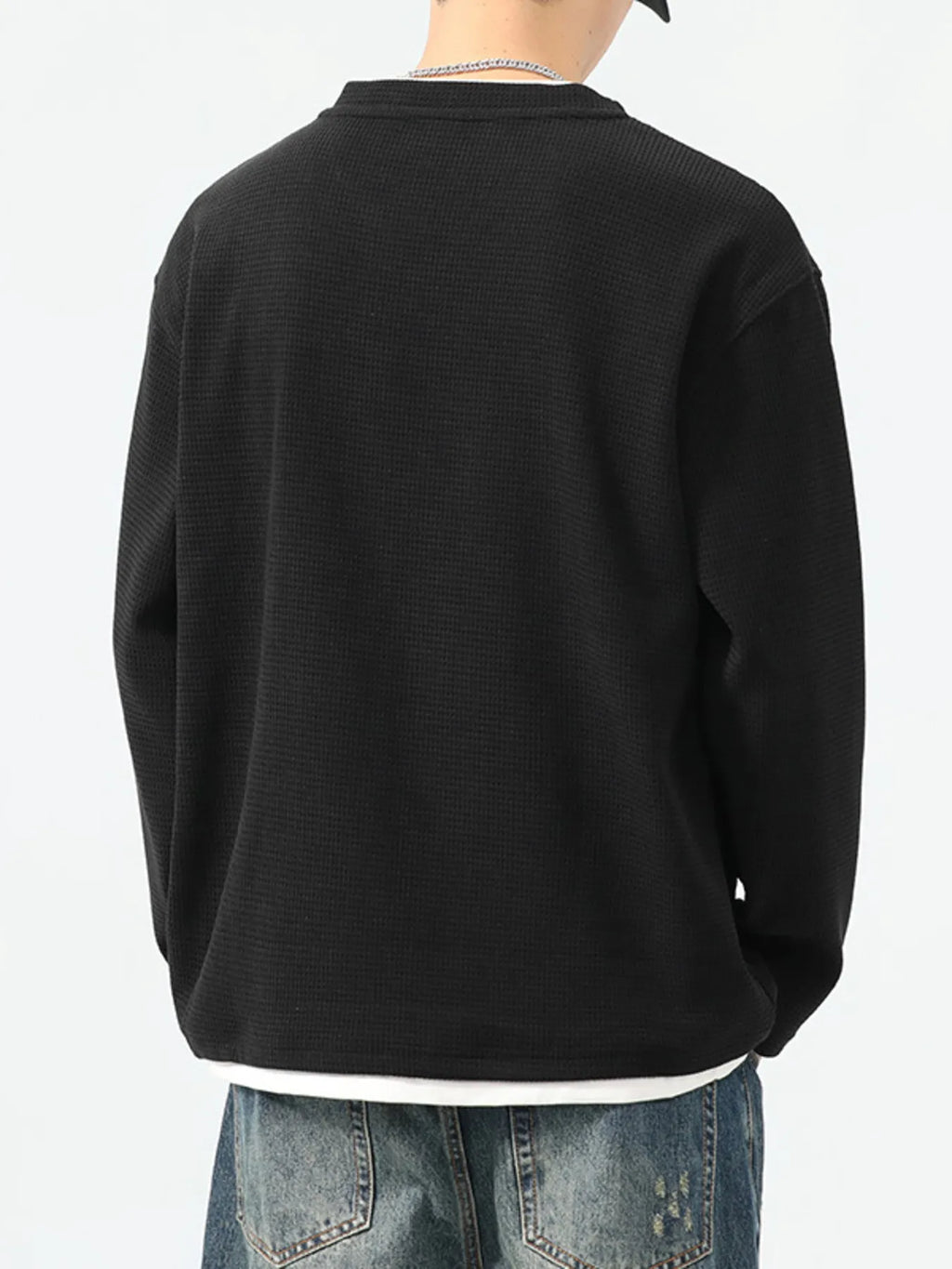 Men's Cotton Waffle Knit Top Black Long Sleeve Basic Style Plus Sizes M-4XL 3aec939c0298437e9b733bb38269d9c6-Max-Origin Trendsi