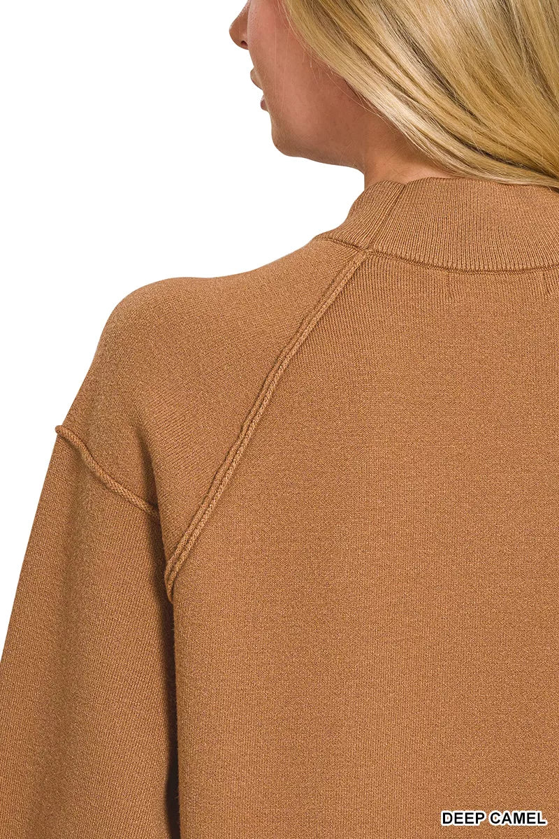 Zenana Womens Sweater Deep Camel Viscose Mock Neck Exposed Seam 3b16d0e7-96d6-4a80-8a33-33abbdd38d4d-Max-Origin Trendsi
