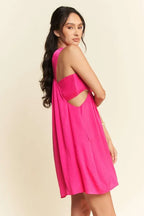 Davi & Dani Mini Dress Hot Pink Washed Satin Cutout Skirt Wide Straps 3b314ea38b014c0b98544910148b750e-Max-Origin Trendsi