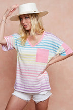 BiBi Cotton T-shirt Rainbow Stripe Printed Triblend Knit Short Sleeve Top 3b3ddcf52e904ef8adadf9f28da1f73e-Max-Origin Trendsi