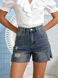 Distressed Slit Denim Shorts