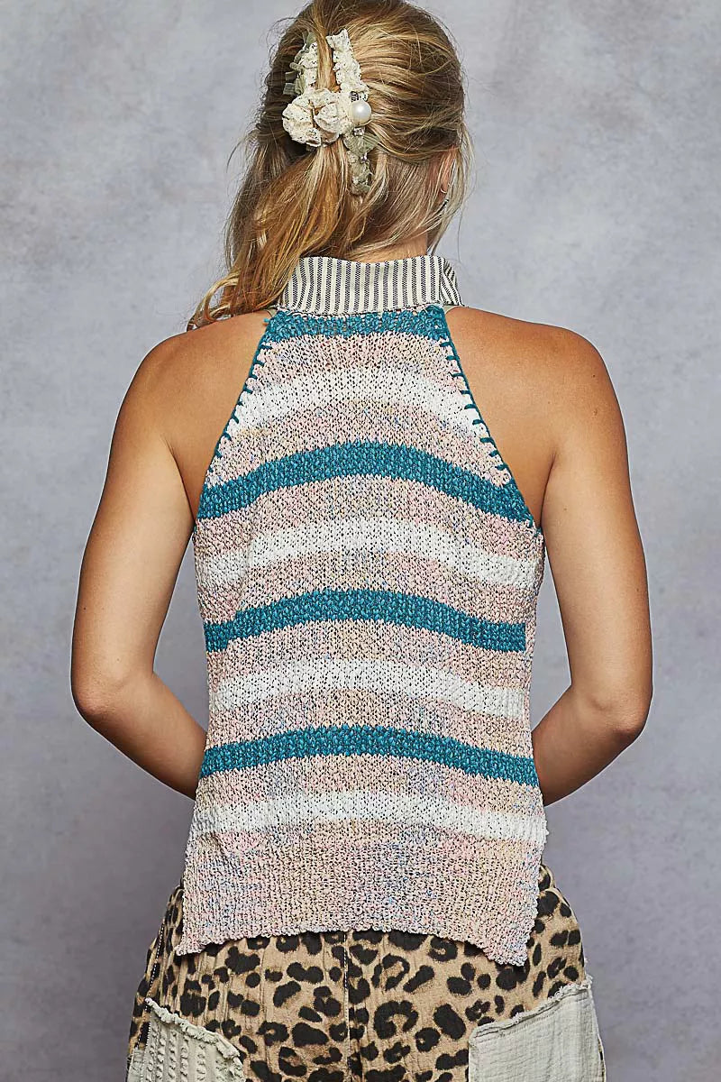 POL Womens Sweater Vest Light Pink Striped Collar with Star Patch 3b51793c-9d38-474e-96b9-580b649f4255-Max-Origin Trendsi