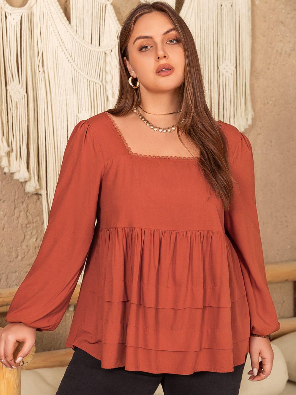 Plus Size Blouse Lace Detail Square Neck Long Sleeve Tops 3b5ca00d-d3dd-4505-8b85-bdea72fe19d5-Max Trendsi