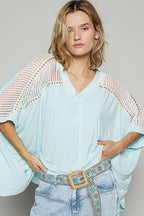POL Oversize V-Neck Top Crochet Lace Contrast Studded Mint Blue Blouse 3b63b901-1113-4ee6-b1f2-03bb5ed4b447-Max Trendsi