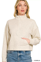 Zenana Scuba Half Zip Pullover with Kangaroo Pockets