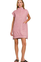 Zenana Mini Dress Textured Knit Jacquard Light Rose Quarter Zipper Oversized 3b70bc8a-102e-46de-8e5d-a8239bb1ade2-Max-Origin Trendsi