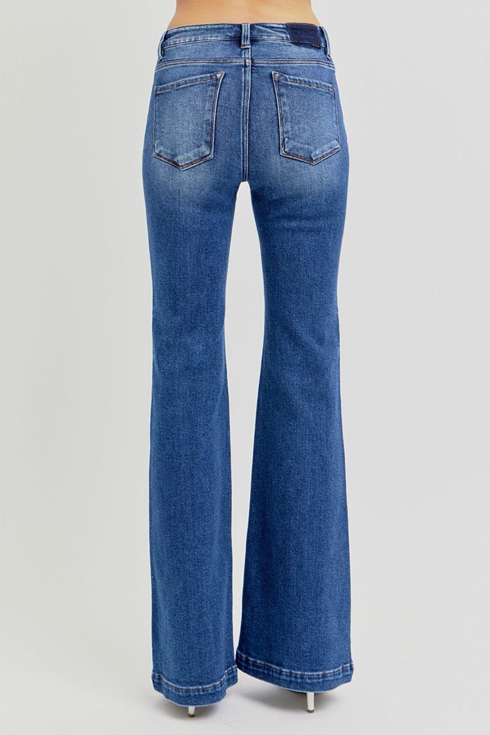 RISEN Low Rise Flare Jeans with Pockets Denim Pants