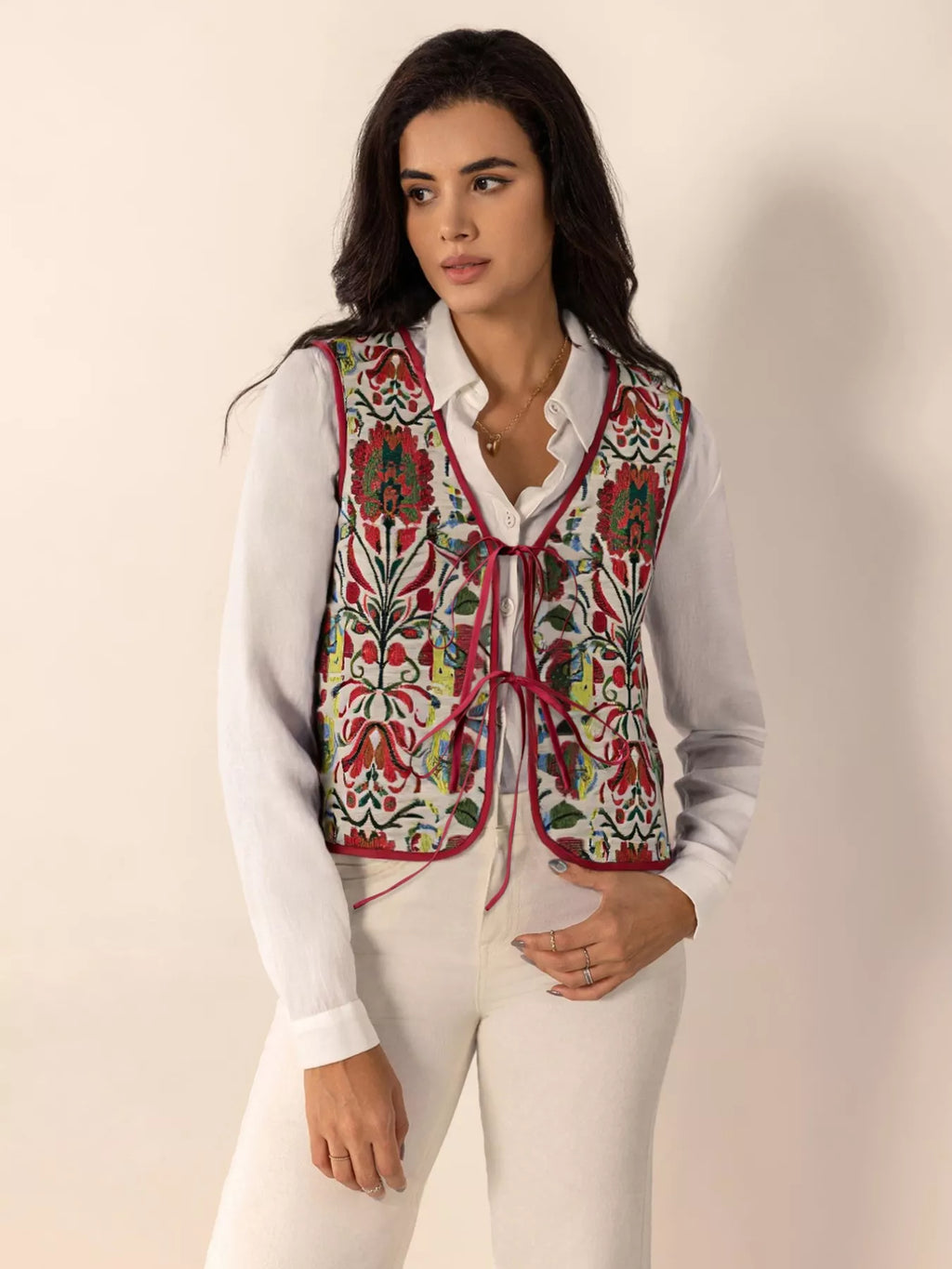 Womens Vest Coat Floral Embroidered Deep Red Tie-Front Sleeveless 3b84ce37-0a19-4310-871a-677ad79c59e7-Max-Origin Trendsi