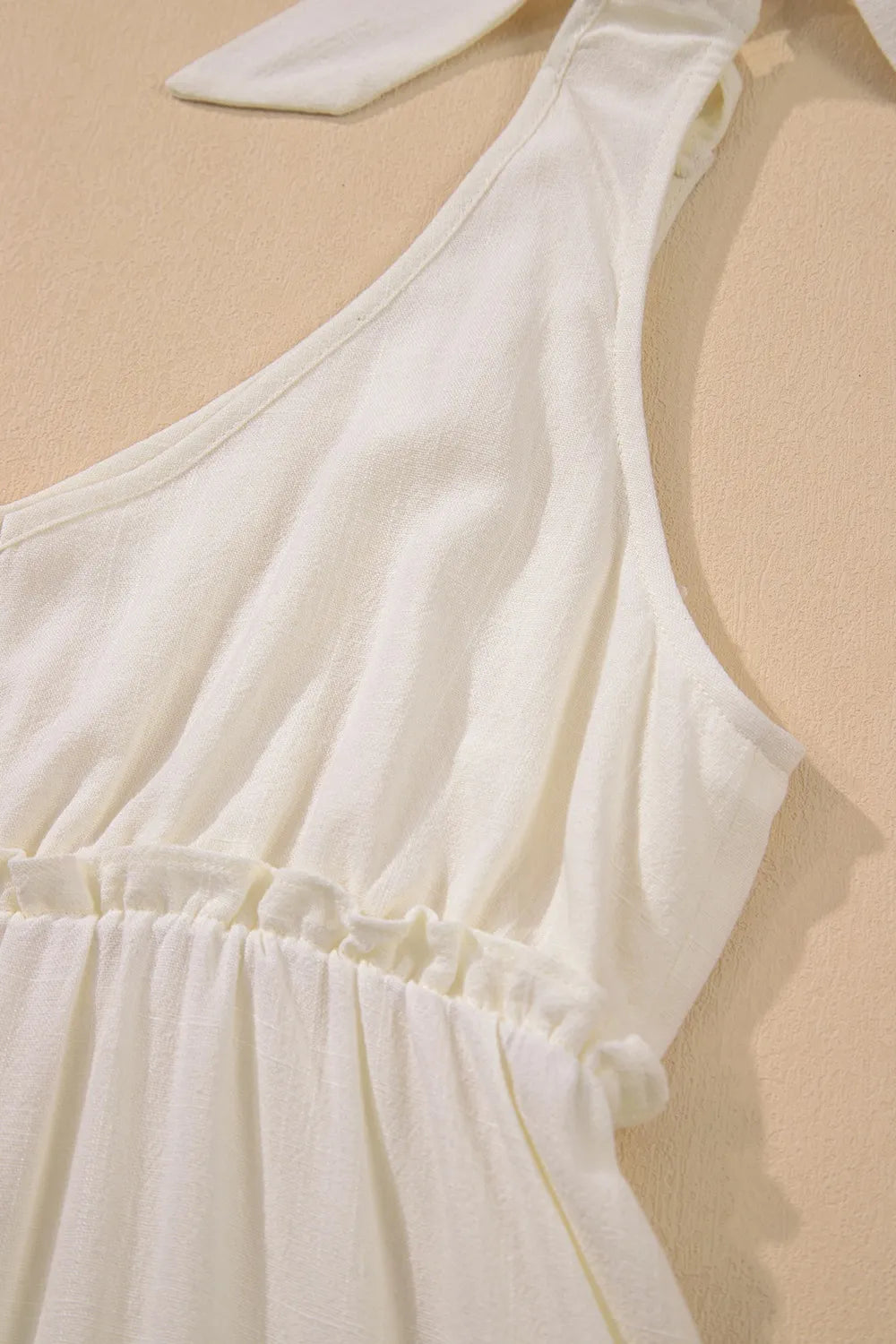 Mini Dress Beige Solid Color Bow Tied Straps Ruffle Tiered Frill 3b8ac4e4-29d2-4593-b8e6-af0f196c39b6-Max-Origin Trendsi