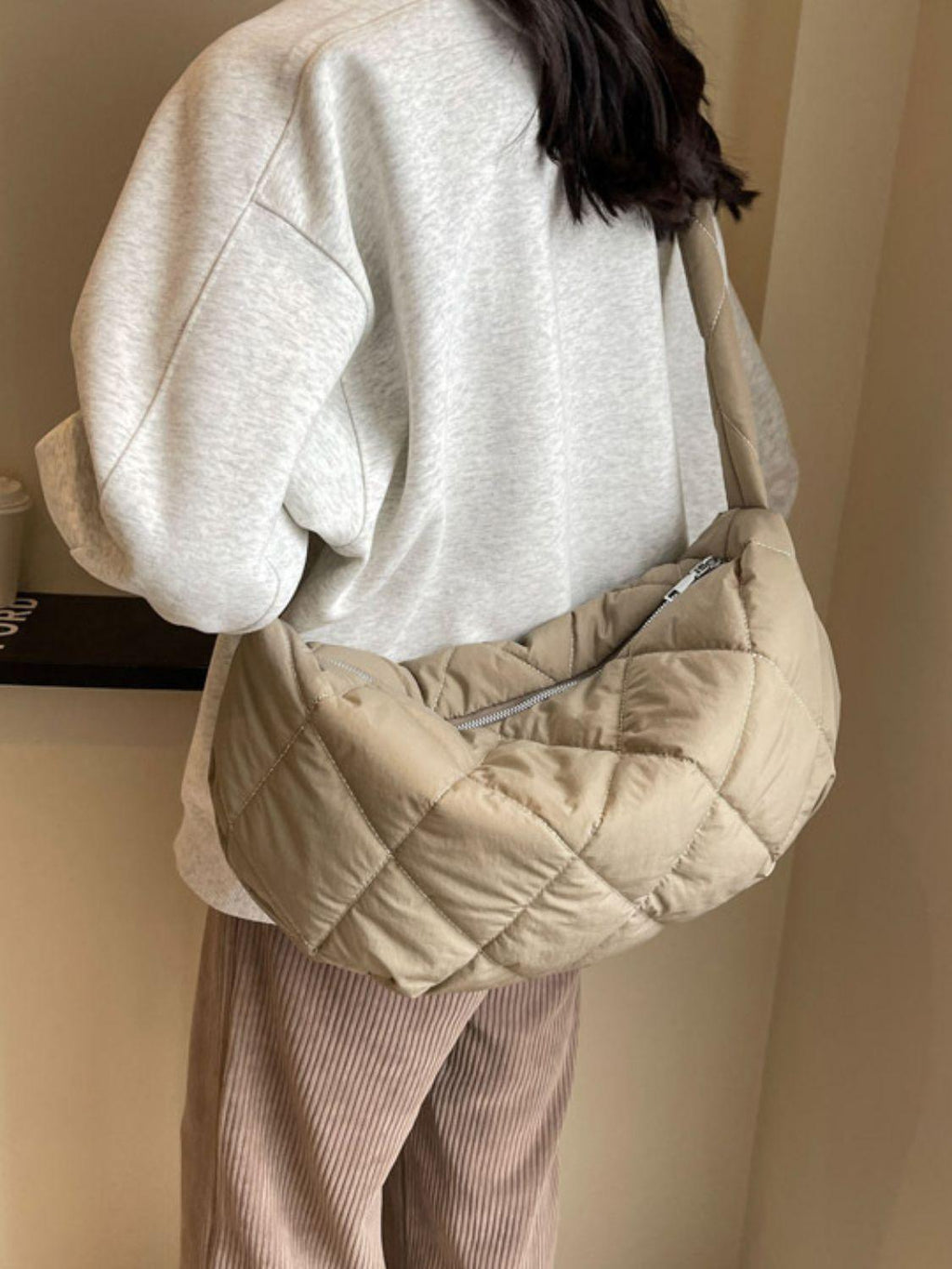 Quilted Polyester Large Crossbody Bag Zipper Hobo Handbags 3b8ae38f-dc13-425f-8749-cb7654ce2979-Max Trendsi