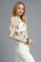 Umgee Blouse Mesh Floral White Mock Neck Long Sleeve Sheer Top 3b924736-4293-450a-a81e-f250f74c3b61-Max-Origin Trendsi