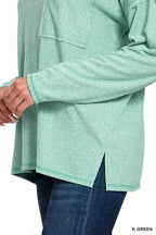 Zenana Womens T-Shirt Green Soft Melange Hacci Round-Neck Long Sleeve 3ba1e30e20794f1b88cc6f992049a923-Max-Origin Trendsi