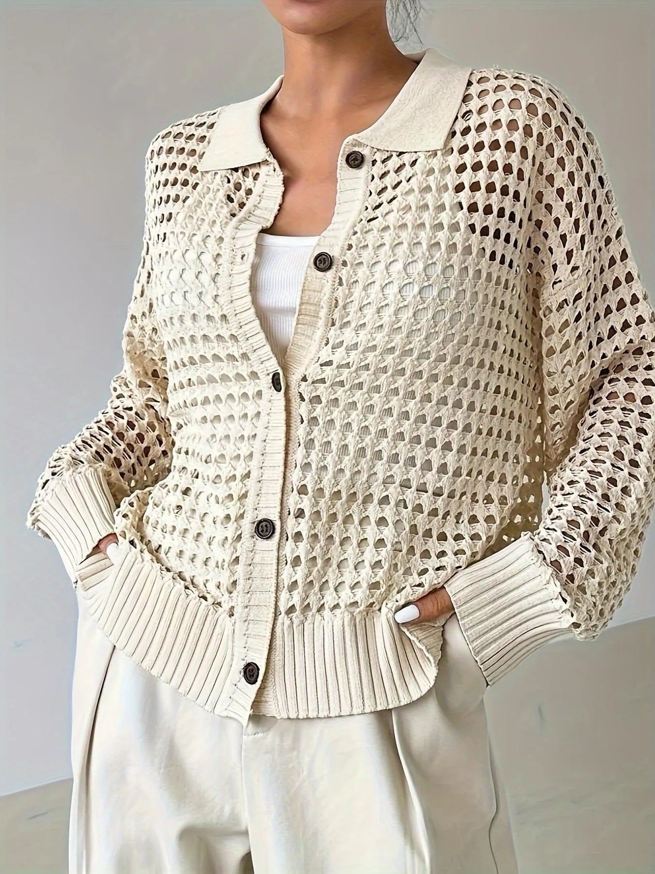 Women's Cardigan Cutout Hollow Out Knit Button Front Long Sleeve 3ba3ef23-46bd-411d-baf6-5cab5b8e6c75-Max-Origin Trendsi
