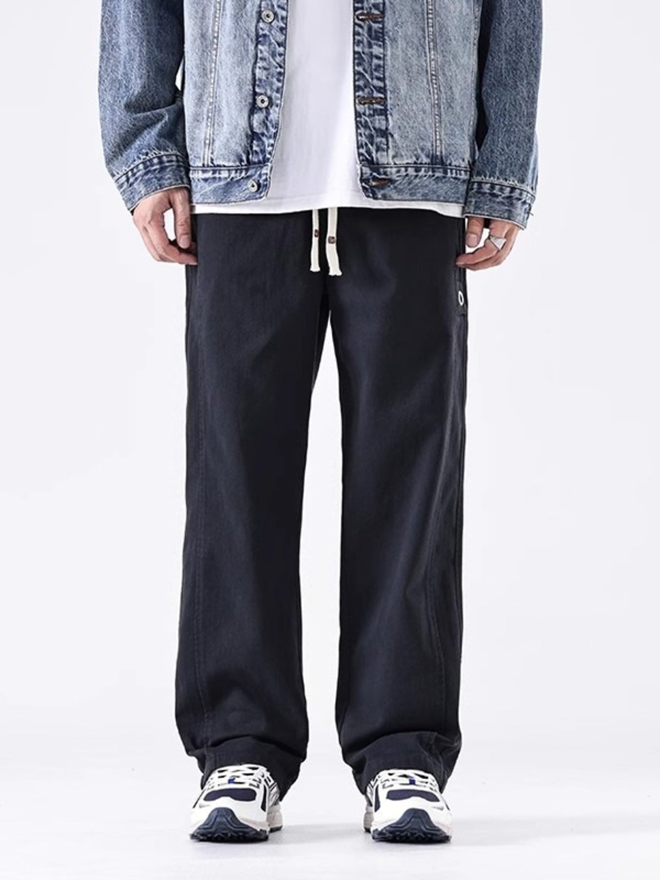 Men's Plus Size Loose Fit Casual Pants with Drawstring and Pockets