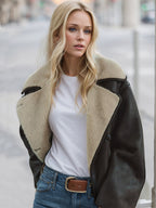 Women Suede Jacket Collared Neck Long Sleeve Plush Lined Chocolate Coat 3bc7b6ef-fe6d-447e-b1fd-b68a3469509f-Max Trendsi