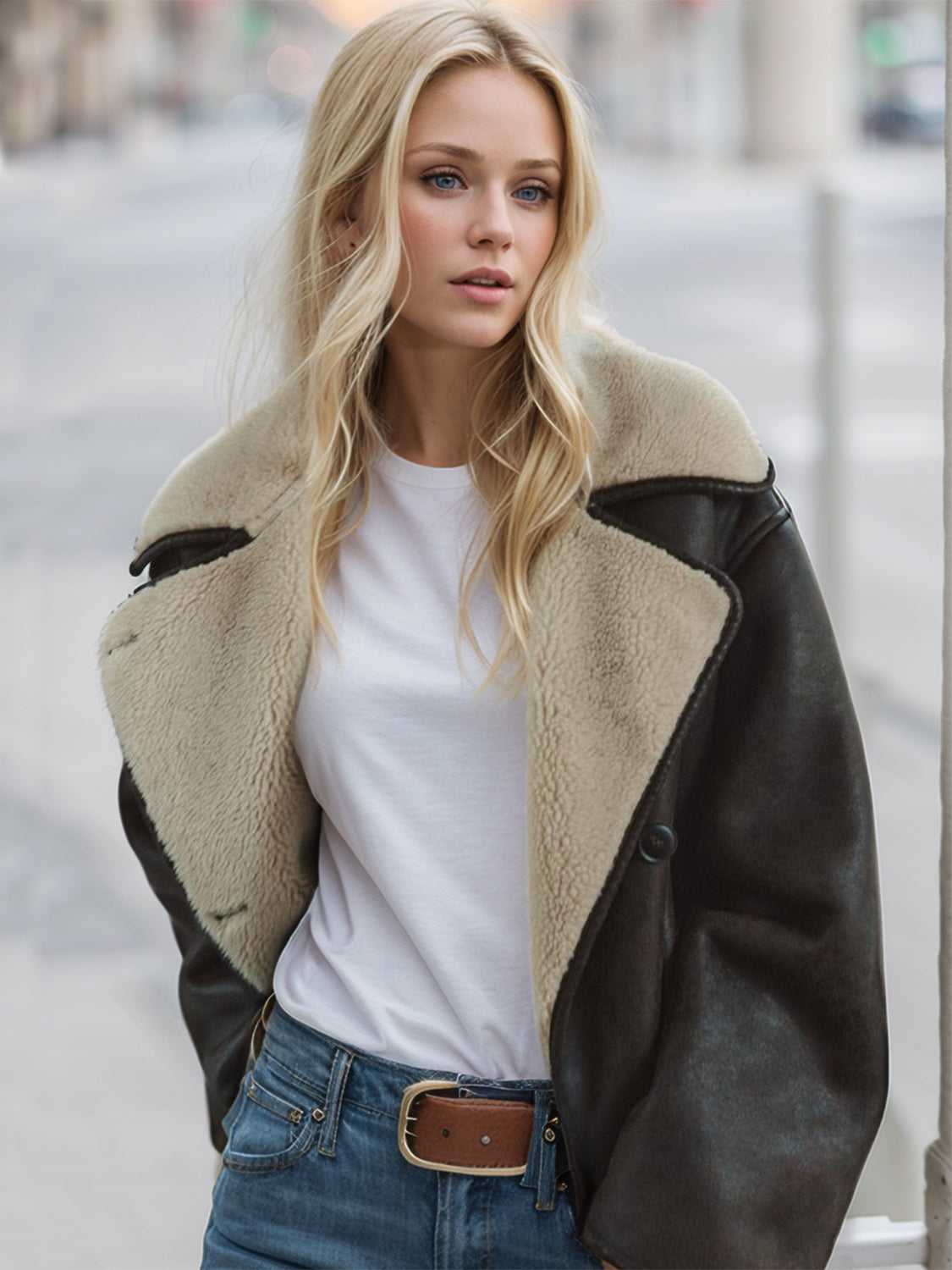 Women Suede Jacket Collared Neck Long Sleeve Plush Lined Chocolate Coat 3bc7b6ef-fe6d-447e-b1fd-b68a3469509f-Max Trendsi