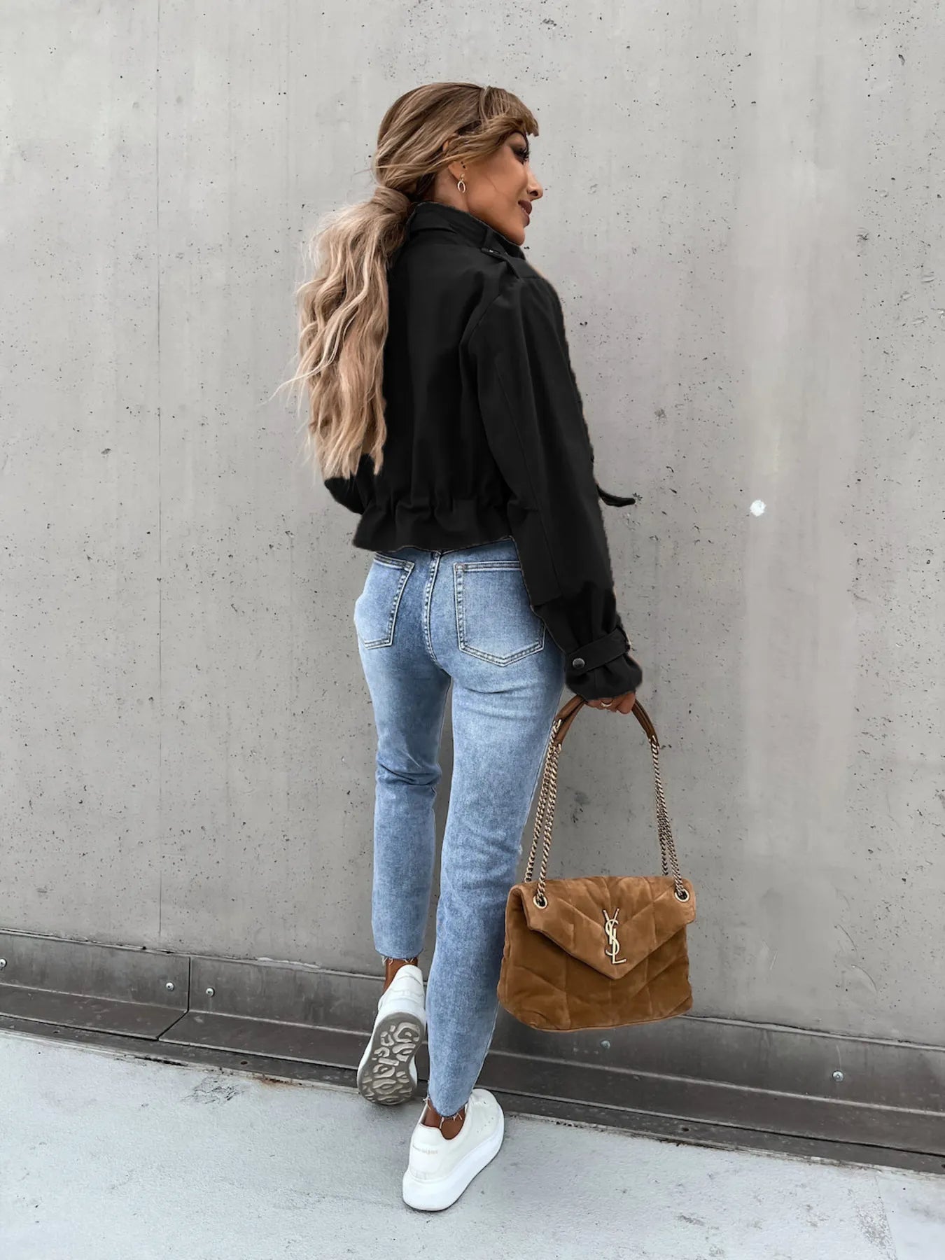 Women's Jacket Snap Long Sleeve Zipper with Drawstring Pockets Outwear 3bc858b572314cab9c522d6e812b02a3-Max-Origin Trendsi