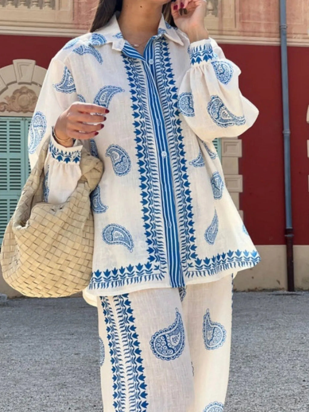 Women's Outfit Set Shirt Paisley Printed Light Blue Button Up and Pants Light Blue 3bcf33ca-adc1-413d-a4c0-40e65d1399ed-Max-Origin Trendsi