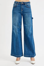 RISEN Women's Jeans High Rise Wide Leg Patch Detailed Dark Wash Denim DARK 3bcfdd45719149d393469f9693e7cbde-Max-Origin Trendsi