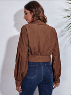 Cropped Jacket Women's Button Down Collared Long Sleeve with Flap Pockets 3bde5b89-8c80-4c2a-abe0-346242734741-Min Trendsi