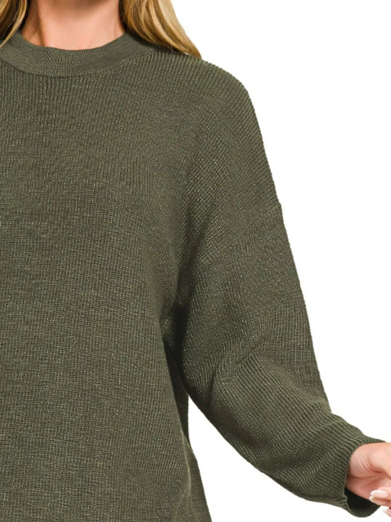 Zenana Womens Outfit Sweater Set Dark Olive Long Sleeve Knit Top and Shorts 3bff4df5-41a7-4f34-b305-b7d8f4eb940c-Max-Origin Trendsi