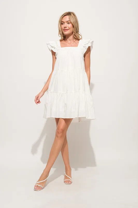 And The Why Tiered Dress Off White Origami Pleating Ruffled Short Sleeve 3c12285aace54d328464c0e23a005cdb-Max-Origin Trendsi