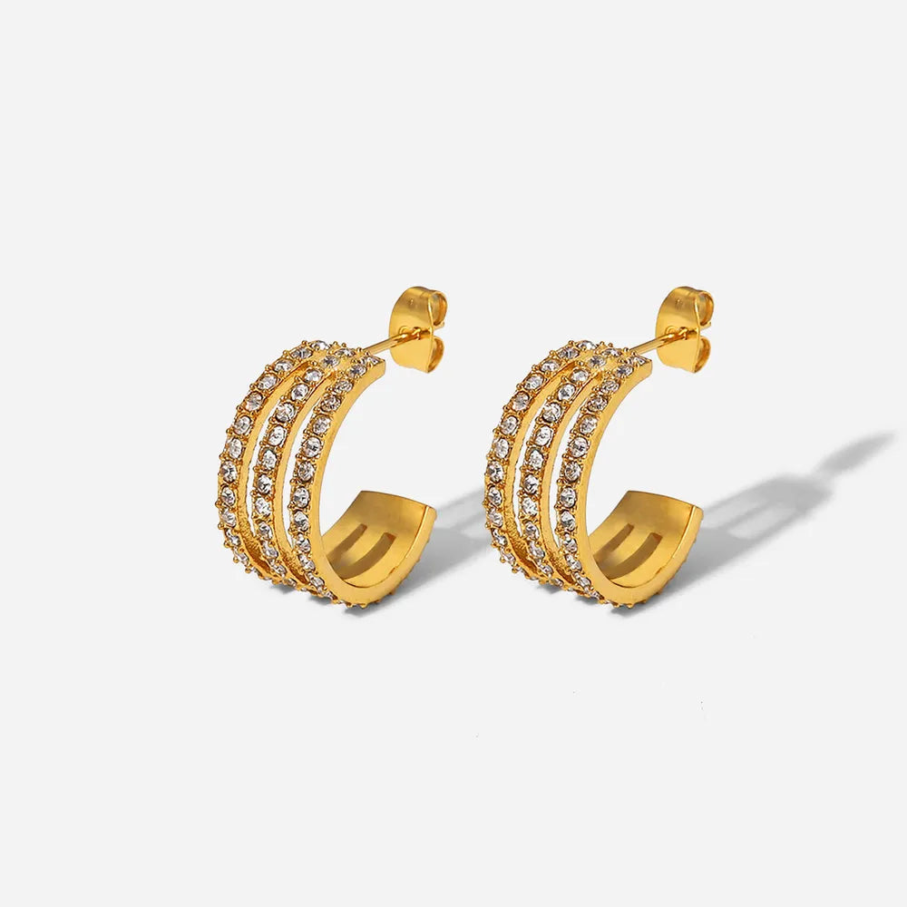Stainless Steel Zircon C-Hoop Earrings