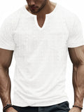 Men's T-Shirt Textured Notched Short Sleeve Pocketed Summer Top White 3c2f8d9f9e104de7af716f3871e6b05d-Max-Origin Trendsi